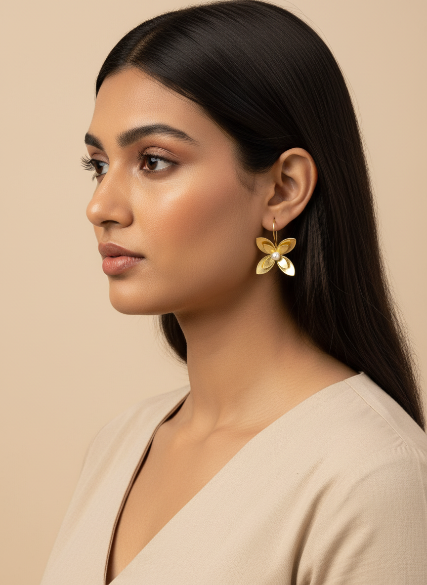 Pushpini Floral 18K Gold-Plated Freshwater Pearl Brass earrings