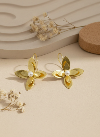 Pushpini Floral 18K Gold-Plated Freshwater Pearl Brass earrings