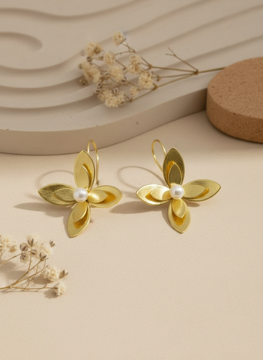 Pushpini Floral 18K Gold-Plated Freshwater Pearl Brass earrings