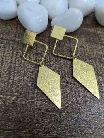 Geometric Grace Drops brass stud earrings