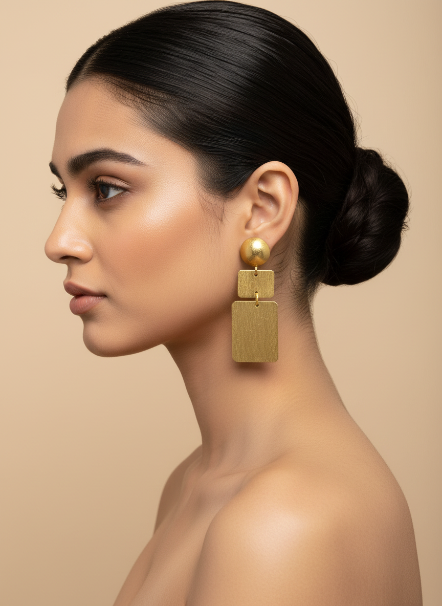 Trilaya Layers 18K Gold-Plated Brass Stud Earrings