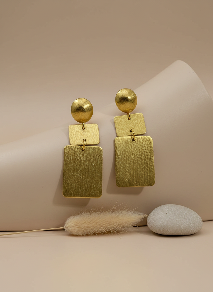 Trilaya Layers 18K Gold-Plated Brass Stud Earrings