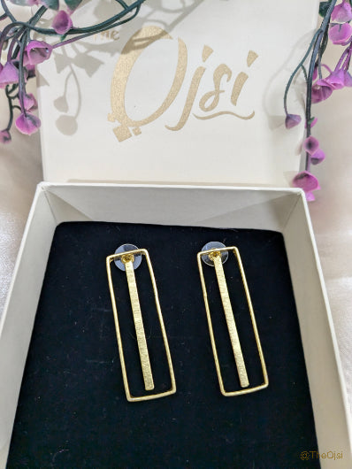Radiant Rectangle Drops brass dual look stud earrings