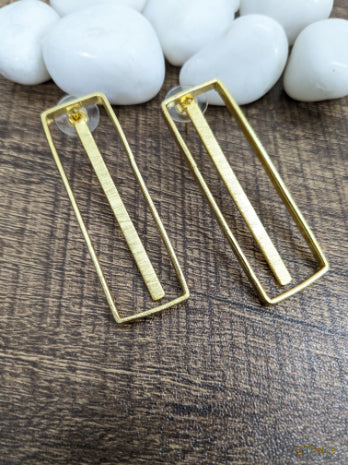 Radiant Rectangle Drops brass dual look stud earrings