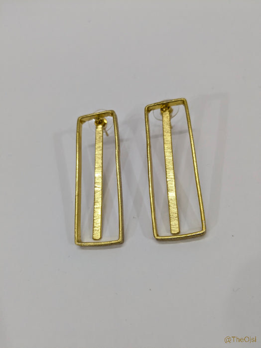 Radiant Rectangle Drops brass dual look stud earrings