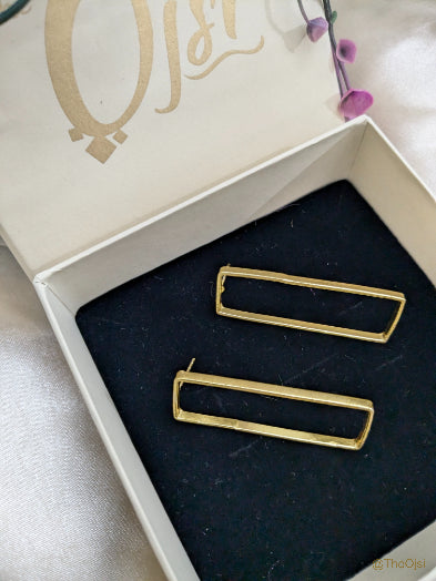 Radiant Rectangle Drops brass dual look stud earrings