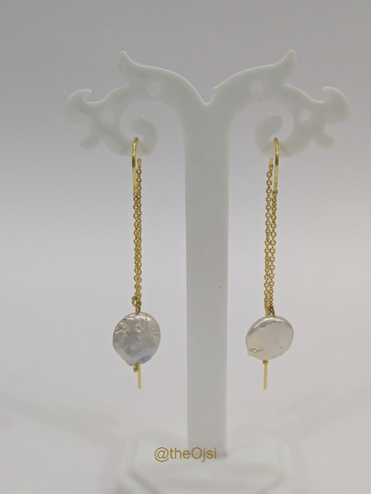 Pearl Pendulum brass sui dhaga earrings