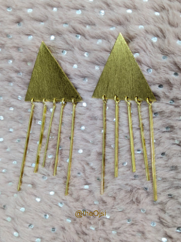 Golden Cascade Triangles brass stud earrings
