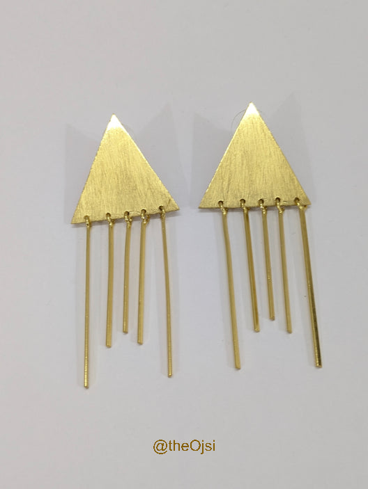 Golden Cascade Triangles brass stud earrings